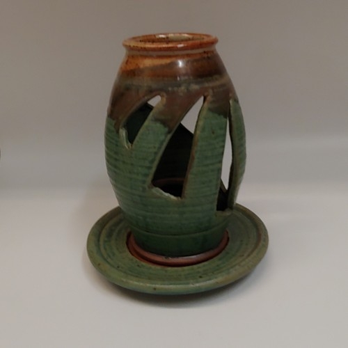 #220729 Candle Lantern Green/Tan $22 at Hunter Wolff Gallery